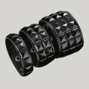 Bracelet Cuir à Rivets Punk Pyramide Noirs 1–2–3 Rangées