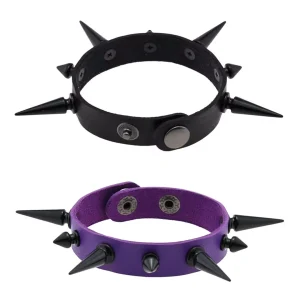 Bracelet Punk Clouté en Similicuir – Pics Noirs Asymétriques