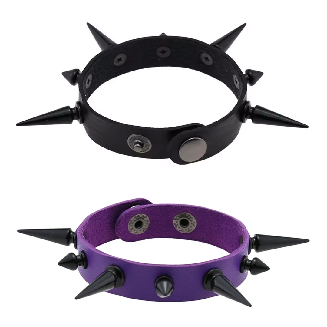 Bracelet Punk Clouté en Similicuir – Pics Noirs Asymétriques