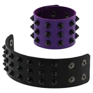 Bracelet Punk à Clous Coniques – Similicuir Noir ou Violet