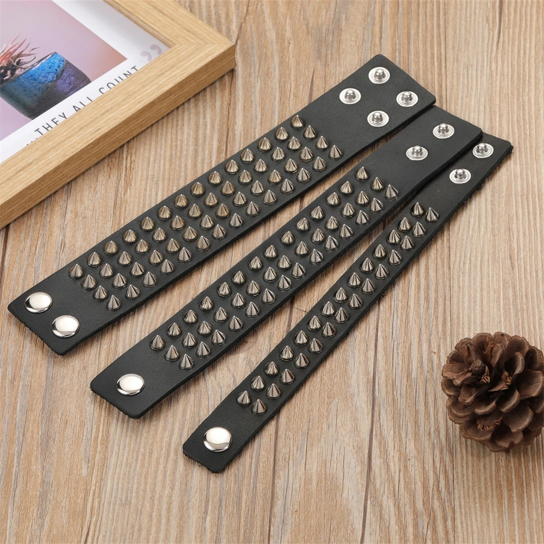 Bracelet clouté cuir véritable – 2 à 4 rangées de clous – Image 5