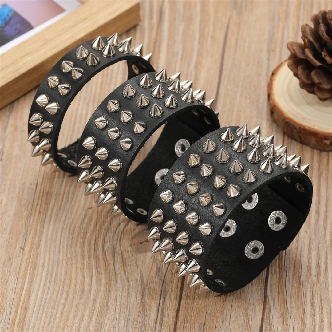 Bracelet clouté cuir véritable – 2 à 4 rangées de clous