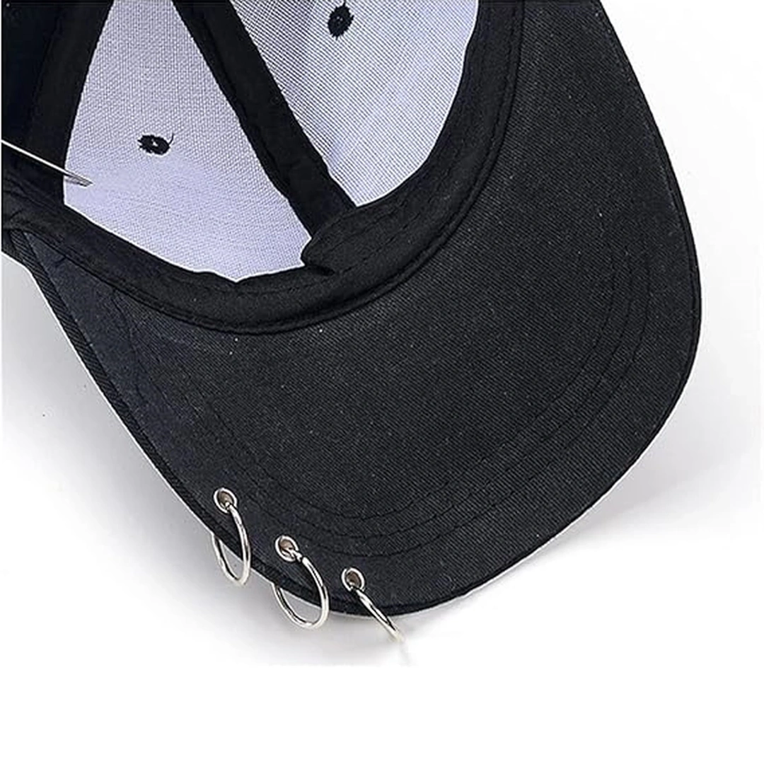 Casquette Baseball Noire avec Anneaux Métalliques & Épingle – Image 5