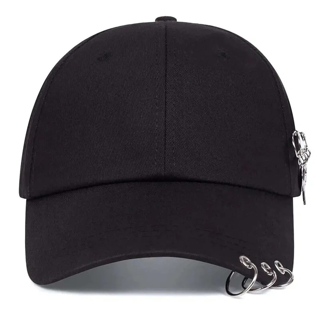 Casquette Baseball Noire avec Anneaux Métalliques & Épingle – Image 4