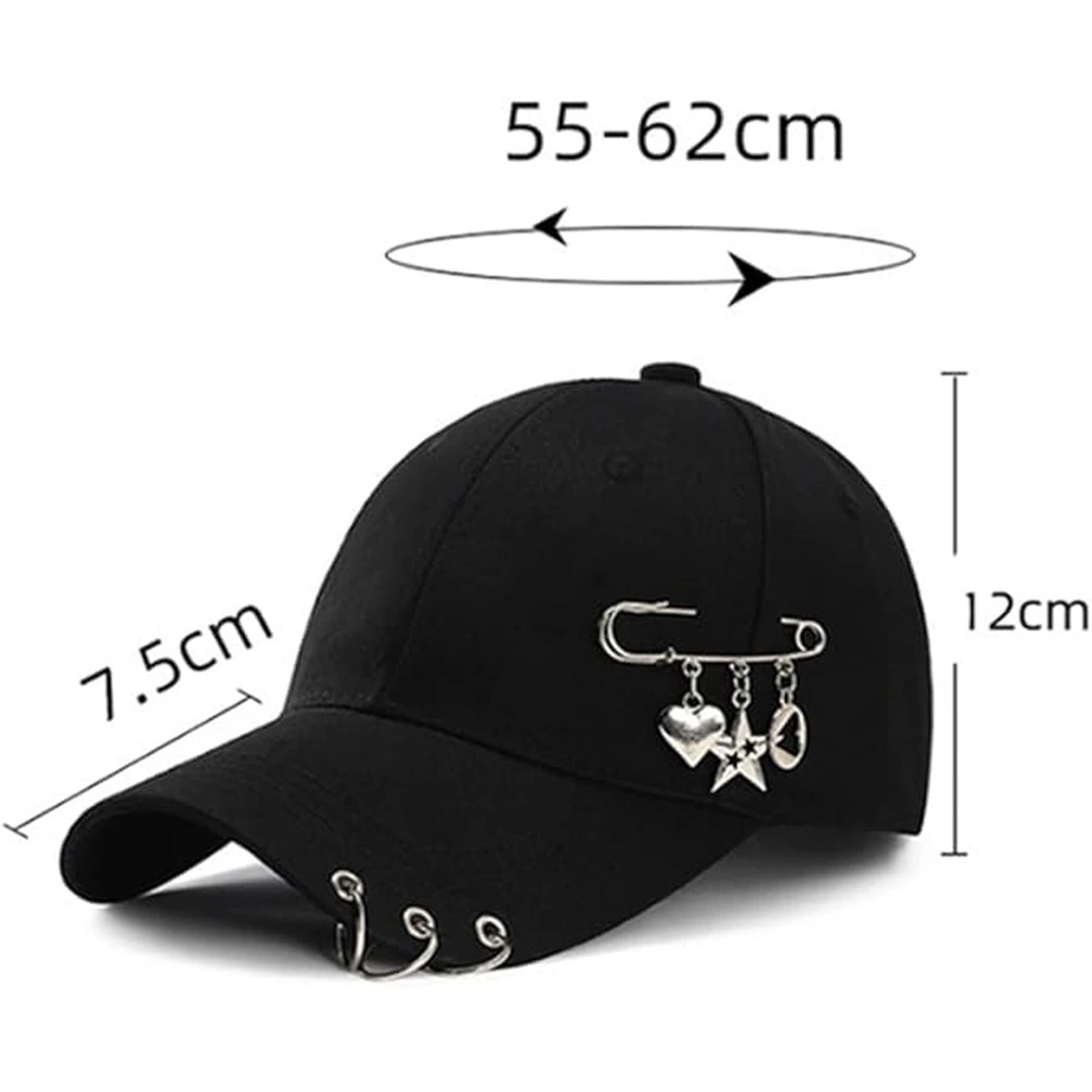 Casquette Baseball Noire avec Anneaux Métalliques & Épingle – Image 6