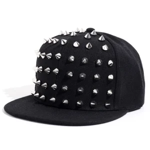 Casquette Noire Cloutée Unisexe à Fermeture Strapback