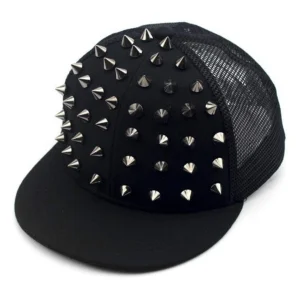 Casquette Trucker Noire Cloutée Unisexe Mesh Arrière