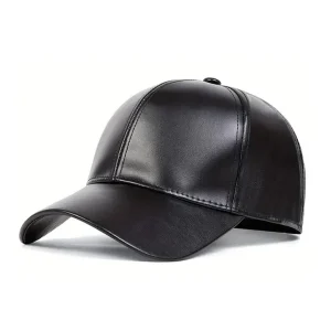 Casquette Baseball en Cuir Synthétique Noir Unisexe