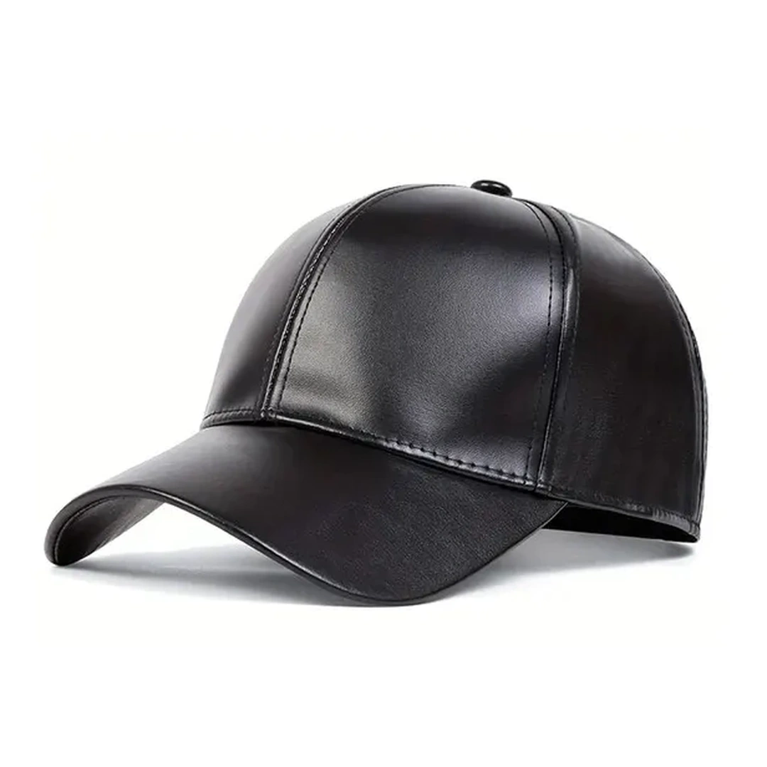Casquette Baseball en Cuir Synthétique Noir Unisexe – Image 2