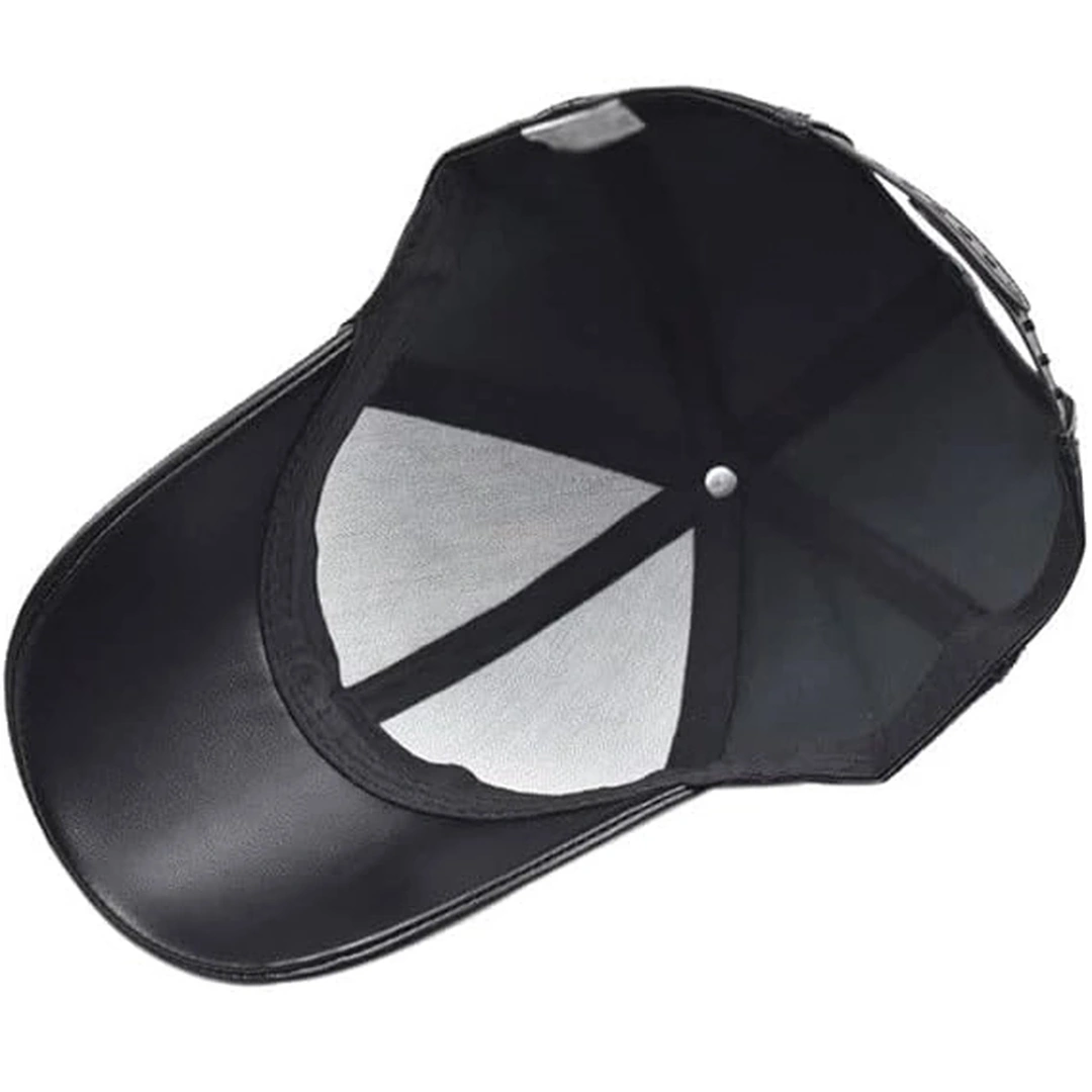 Casquette Baseball en Cuir Synthétique Noir Unisexe – Image 6