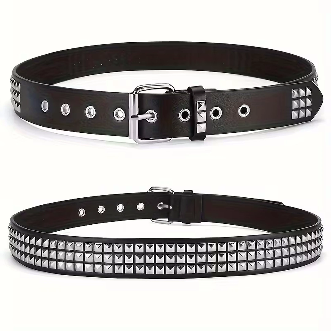 Ceinture Similicuir Noir à Rivets Pyramide – Image 5