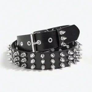 Ceinture Similicuir Noir à Pointes Métalliques Facettées