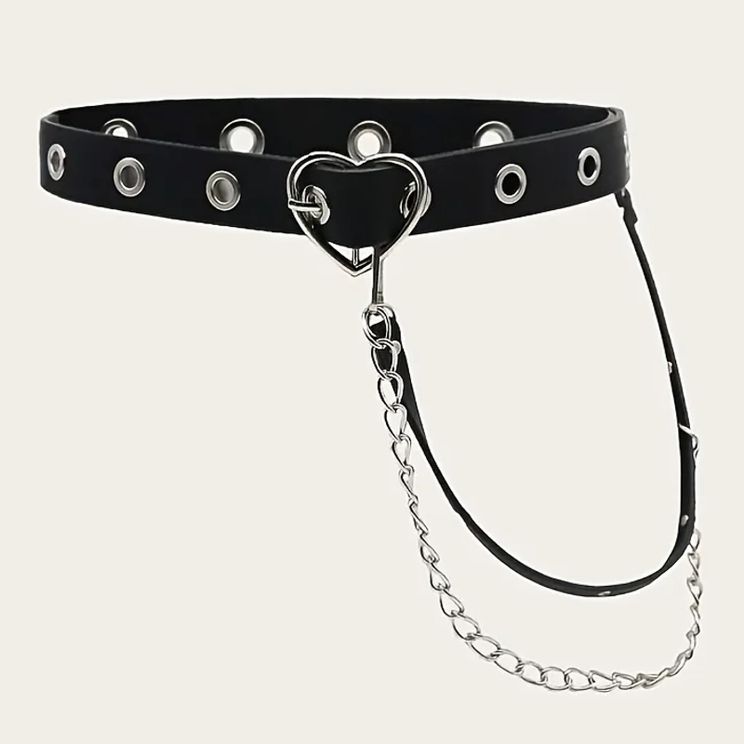 Ceinture en Cuir Femme Boucle à Cœur Métallique et Chaîne – Image 4