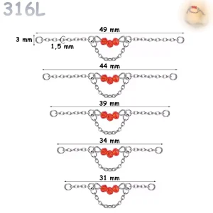 Chaîne de Nez Double Nostril à Perles Rouges 31-49 mm