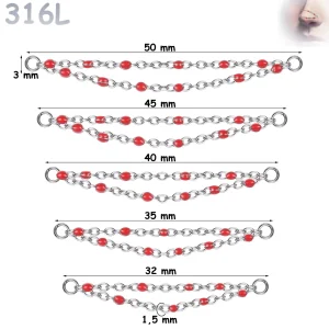 Chaîne de Nez à Double Rangée Perlée Rouge 32-50 mm