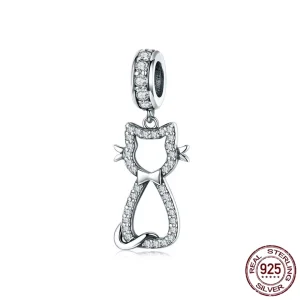 Charm Chat Stylisé en Argent 925 Pavé de Zirconiums