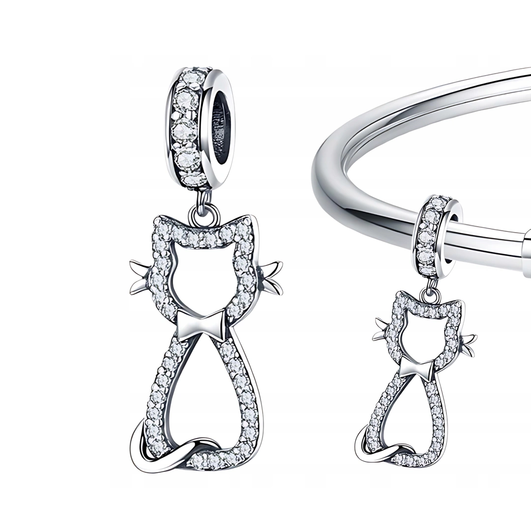 Charm Chat Stylisé en Argent 925 Pavé de Zirconiums – Image 3