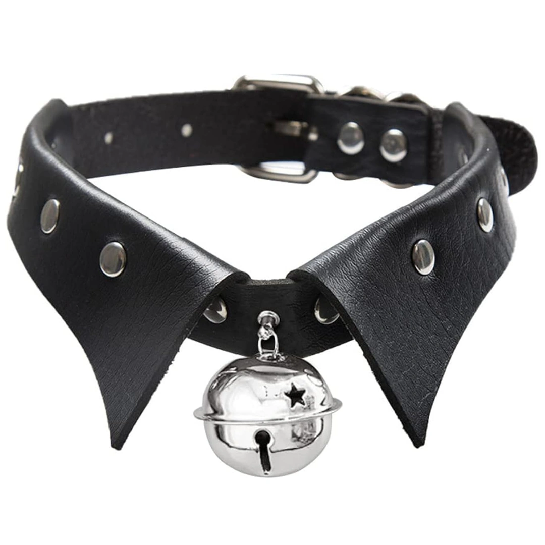 Choker en Cuir Noir à Col Roulé avec Clochette Métallique – Image 3