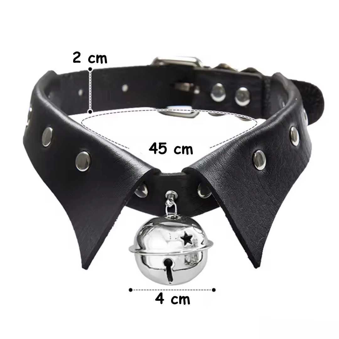 Choker en Cuir Noir à Col Roulé avec Clochette Métallique – Image 7