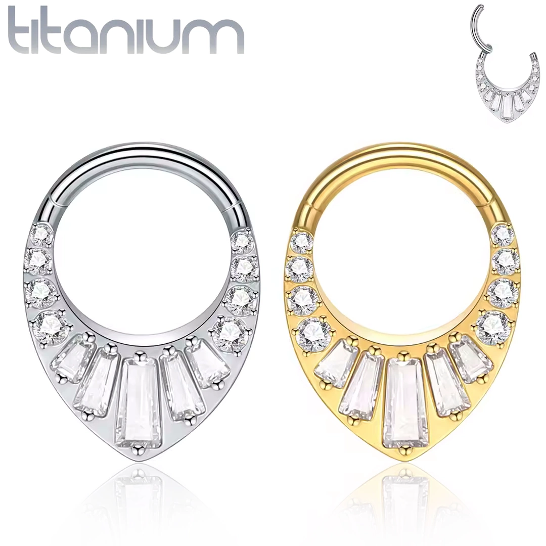 Clicker Goutte Inversée à Zircons Ronds & Baguette – Image 2