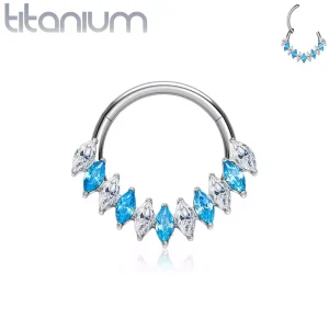 Clicker Titane orné de Zirconiums Taille Marquise Bicolores