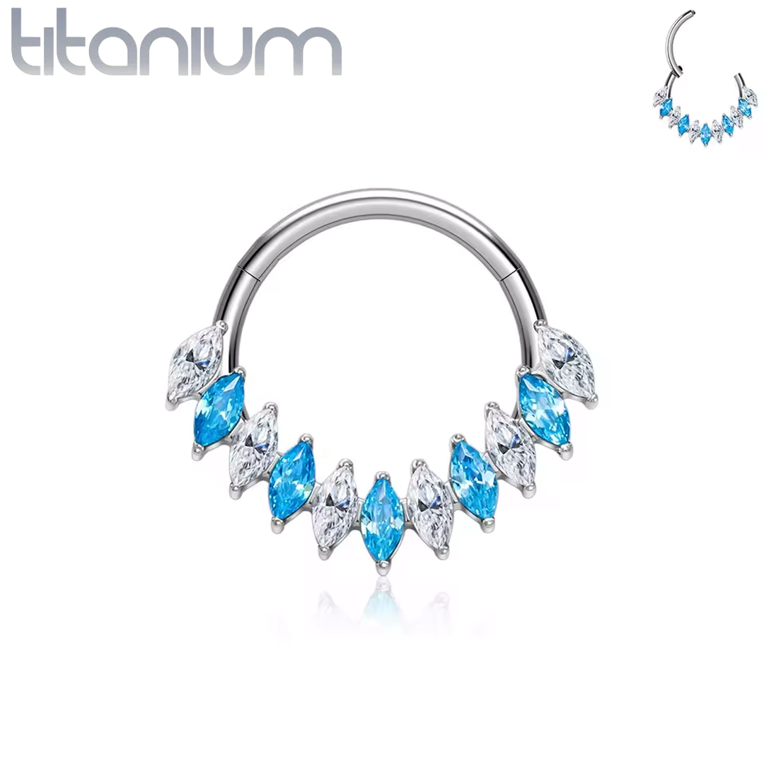 Clicker Titane orné de Zirconiums Taille Marquise Bicolores