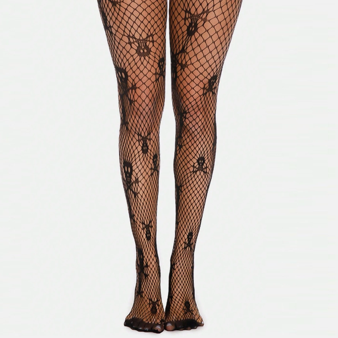 Collant Tête de Mort sur Résille Noire Ajourée – Image 5