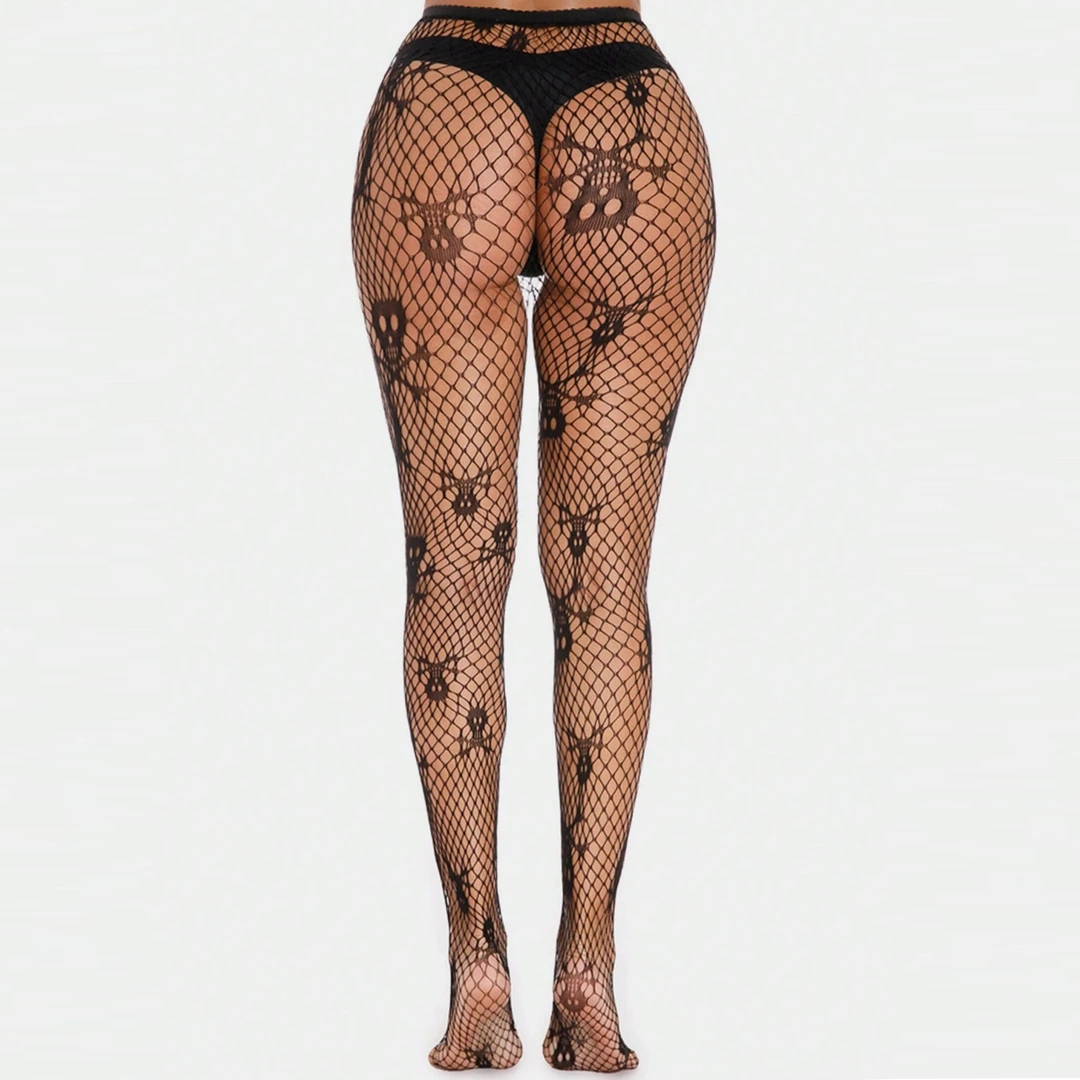 Collant Tête de Mort sur Résille Noire Ajourée – Image 6
