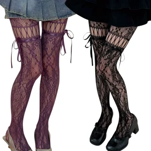 Collants Ajourés Effet Porte-Jarretelles – Noir ou Violet