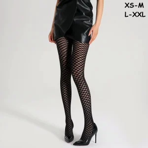 Collants Noirs Semi-Opaques au Motif Damier Ajouré