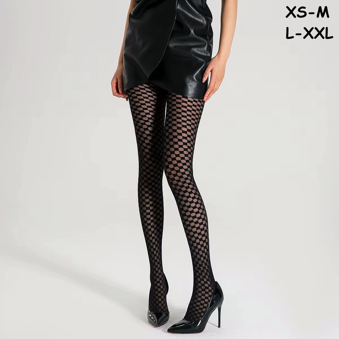 Collants Noirs Semi-Opaques au Motif Damier Ajouré