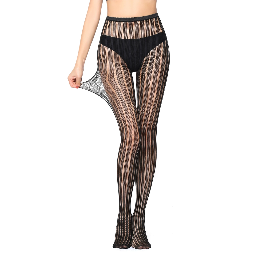 Collants Résille Gothique Punk à Rayures Verticales – Image 4