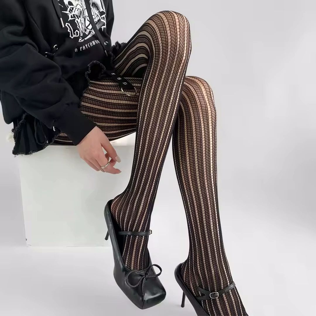 Collants Résille Gothique Punk à Rayures Verticales