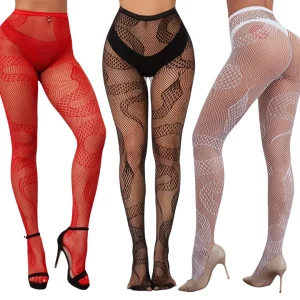 Collants Résille Motif Serpent – Noir, Rouge ou Blanc
