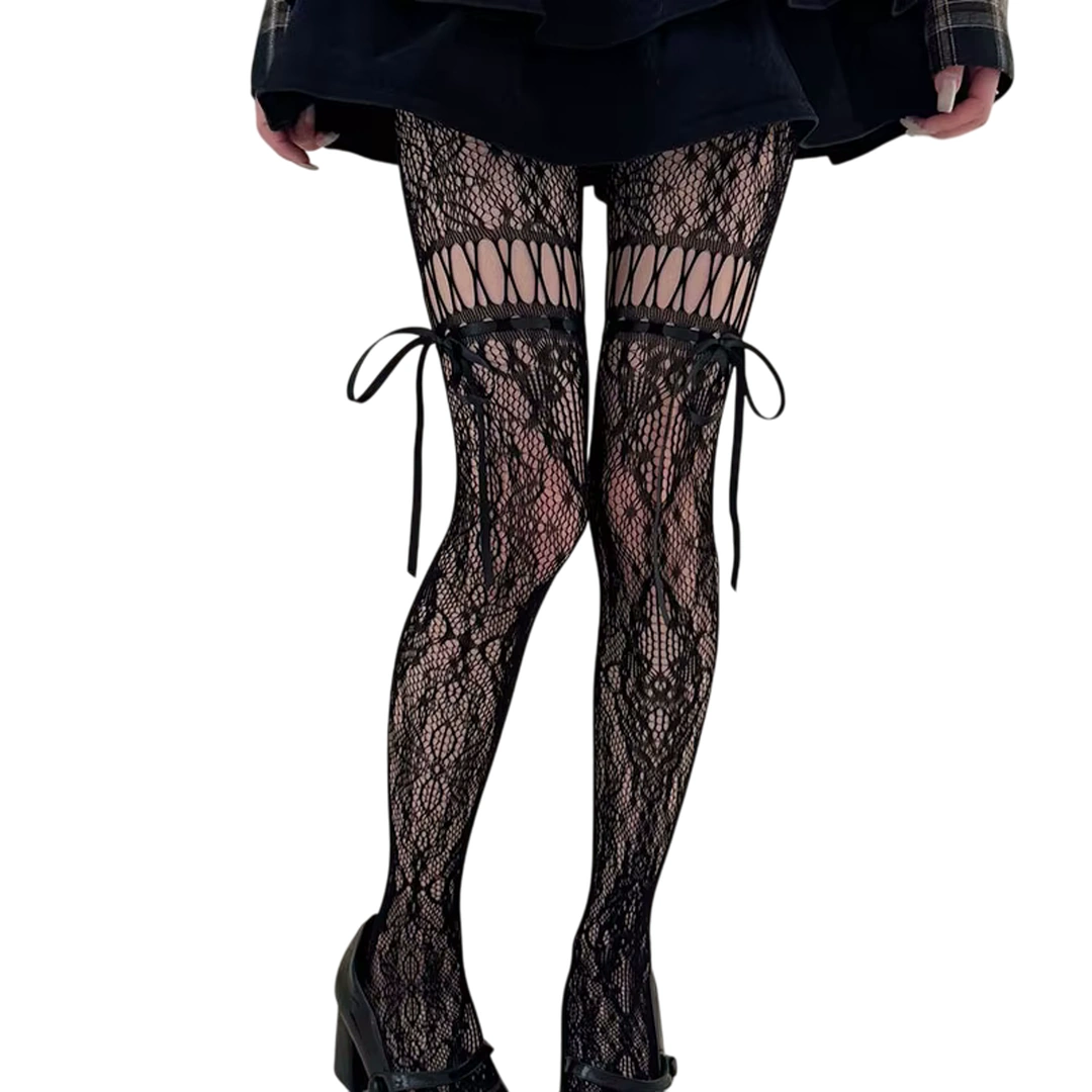 Collants Ajourés Effet Porte-Jarretelles – Noir ou Violet – Image 5