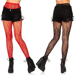 Collants Résille à Motif Flammes – Noir ou Rouge