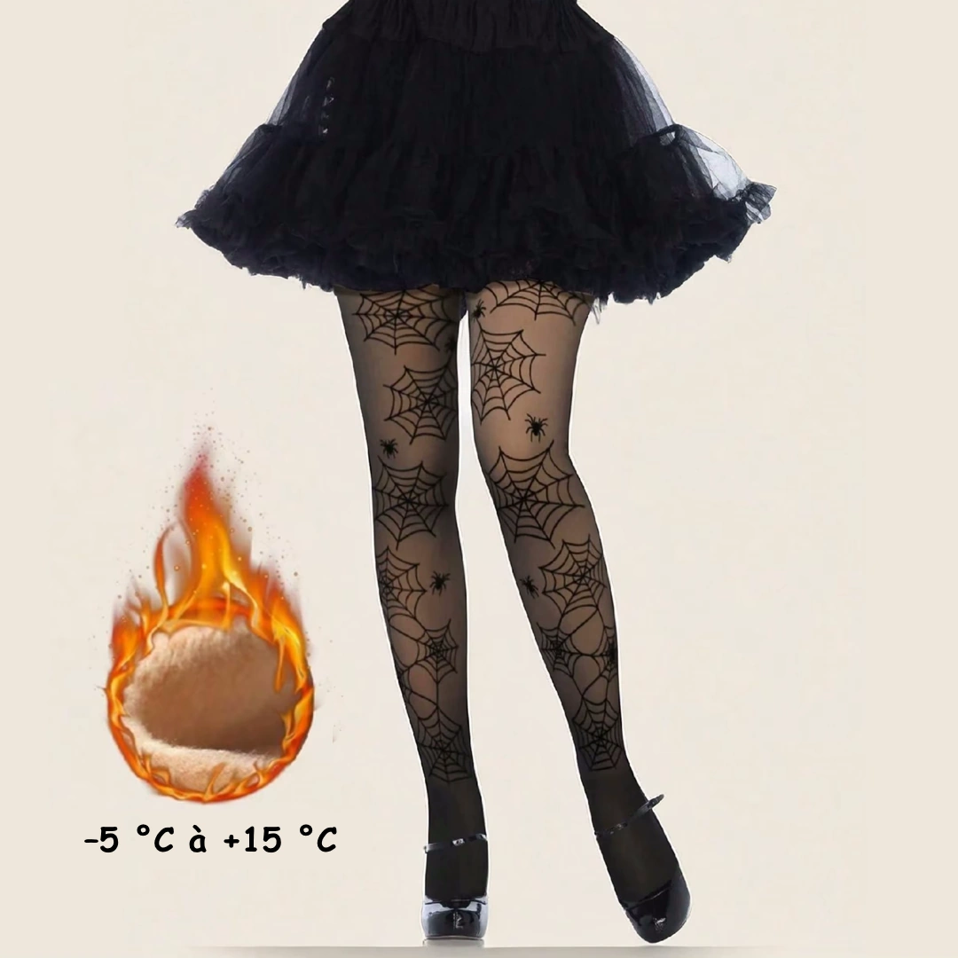 Collants Thermiques Noirs Motif Toiles d’Araignée