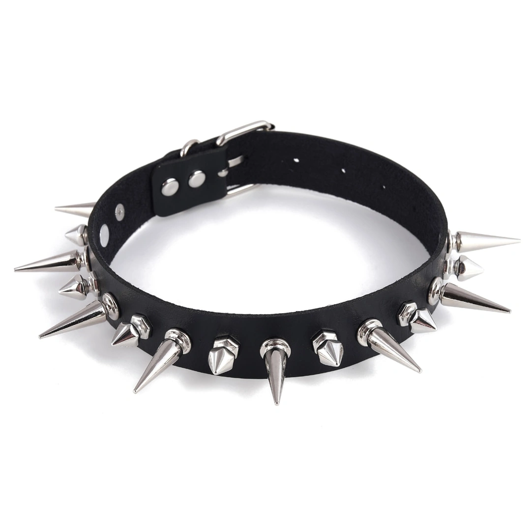 Collier Choker en Cuir Noir Clouté Style Punk Gothique – Image 3