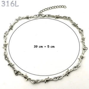 Collier Choker en Fil Barbelé Acier 316L 39–44 cm