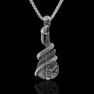 Collier Punk Rock Guitare & Serpent Acier Inoxydable 60 cm