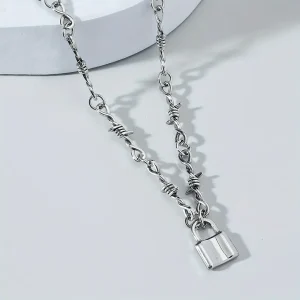 Collier Ras du Cou Punk Chaîne Barbelée avec Cadenas