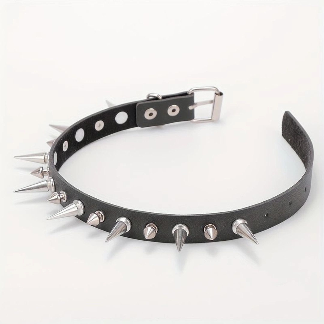 Collier Choker en Cuir Noir Clouté Style Punk Gothique – Image 4