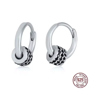 Créoles Argent 925 Cylindre Pavé Zircons Noirs