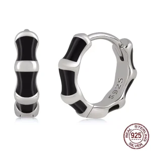 Créoles Argent 925 à Segments Noirs Rhodiés