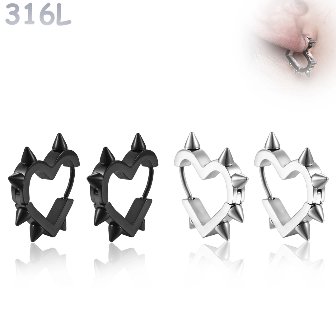 Créoles Cœur Clouté à Pointes Coniques en Acier 316L – Image 2