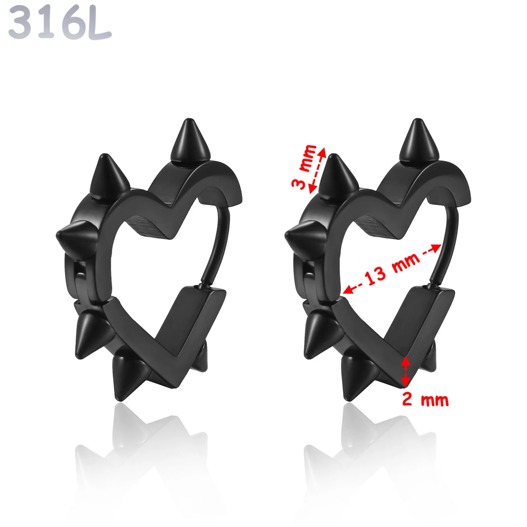 Créoles Cœur Clouté à Pointes Coniques en Acier 316L – Image 5
