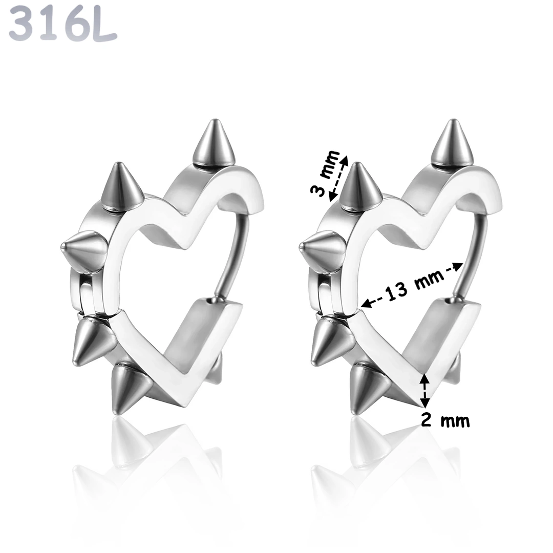 Créoles Cœur Clouté à Pointes Coniques en Acier 316L – Image 6