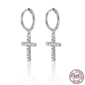 Créoles Croix Pavée de Zirconiums Femme en Argent 925