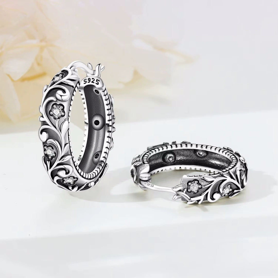 Créoles Florales Gothiques Argent 925 & Zircons – Image 6