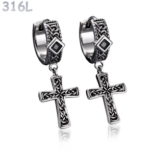 Créoles Gothiques à Croix Nordique & Zircon Noir